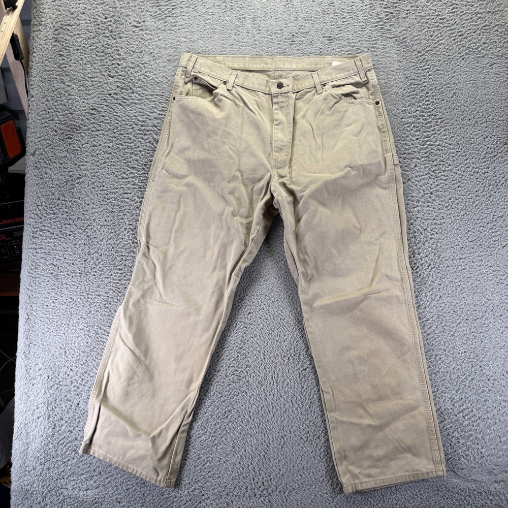 Dickies Pant Mens 38x30 Beige Cotton Carpenter Straight Relaxed Utility Workwear
